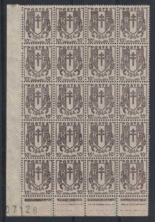 1944/5 France Liberation SG902 10c Brown Unmounted Mint Block of 20
