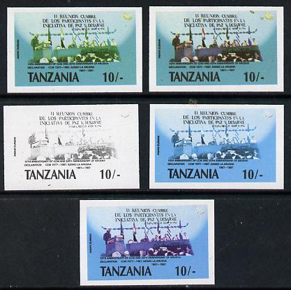 Tanzania 1987 Chama Cha 10s set of 5 imperf progressive proofs comprising single, 2-colour, two 3-colour composites plus all 4 colours unmounted mint as (SG 510)
