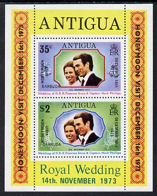 Barbuda 1973 Royal Wedding m/sheet opt'd Honeymoon Visit unmounted mint, SG MS 138