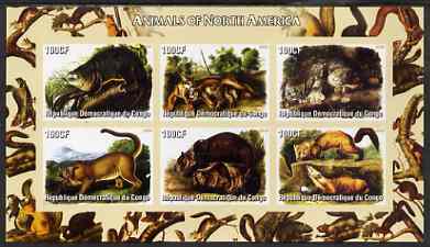 Congo 2005 Audubon Animals of North America imperf sheetlet containing 6 values unmounted mint