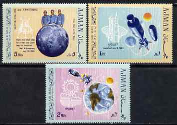 Ajman 1969 First Man on the Moon (2) perf set of 3 unmounted mint, Mi 466-68