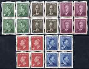 Canada 1950 KG6 set of 5 (without Postes-Postage) each in unmounted mint block of 4 SG 424-8