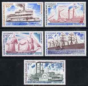 Congo 1976 Old Time Ships perf set of 5 Airmail values unmounted mint SG 508-12