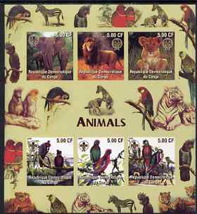 Congo 2005 Animals & Birds imperf sheetlet containing 6 values each with Scouts Logo unmounted mint
