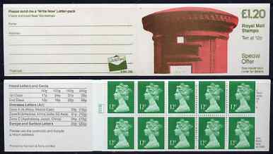 Booklet - Great Britain 1986 Pillar Box (Write Now) Â£1.20 folded booklet with cyl number in margin at left SG FJ4A