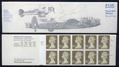GB Booklet - Great Britain 1979-81 Military Aircraft #5 (Spitfire & Lancaster) £1.15 folded booklet with cyl number in margin at left SG FI1A