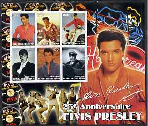 Benin 2002 Elvis Presley 25th Death Anniversary special large imperf sheet containing 6 values unmounted mint