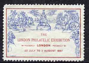 Cinderella - GB Great Britain 1897 The London Philatelic Exhibition, perf label based on the Mulready, fine without gum