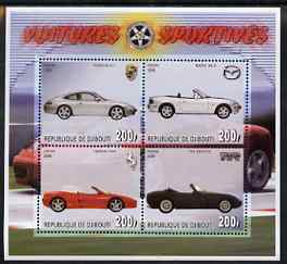 Djibouti 2006 Sports Cars perf sheetlet containing 4 values (Porsche, TVR, Ferrari & Mazda) unmounted mint