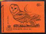 GB Great Britain 1968-70 Birds - Barn Owl (red cover Feb 1969) 6s booklet complete and fine, SG QP46