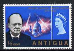 Antigua 1966 Churchill Commem 1/2c with superb 15mm shift of gold resulting in value at left & country name at right, plus the top inscription also shifted to right, unmounted mint.