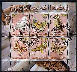 Benin 2007 Butterflies & Owls perf sheetlet containing 6 values fine cto used