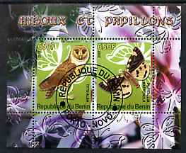 Benin 2007 Butterflies & Owls #3 perf s/sheet containing 2 values fine cto used 
