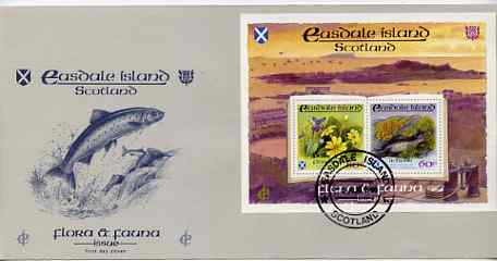 Easdale 1988 Flora & Fauna perf sheetlet containing 60p (Lichens) & 80p (Spring Flowers) on illustrated cover with first day cancel