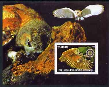 Congo 2002 Owls #2 imperf m/sheet with Rotary Logo unmounted mint