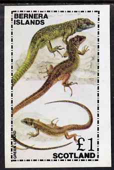 Bernera 1981 Green Lizard imperf souvenir sheet (£1 value) unmounted mint