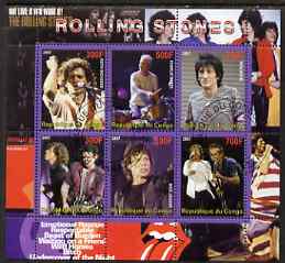 Congo 2007 The Rolling Stones perf sheetlet containing 6 values fine cto used