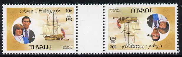 Booklet - Tuvalu 1981 Royal Wedding 10c (Royal Yacht Carolina) in tete-beche pair from uncut booklet pane, SG 175var scarce thus unmounted mint