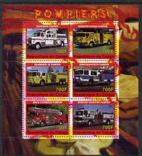 Congo 2007 Fire Engines #1 perf sheetlet containing 6 values unmounted mint