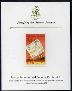 Barbuda 1974 Ship Letter of 1833 35c imperf proof mounted on Format International proof card as SG 177