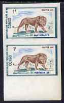 Congo 1972 Wild Animals 1f Lion imperf pair from limited printing unmounted mint as SG 333