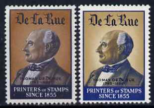 Cinderella - De La Rue undenominated sample stamps, two different colours showing the firm's founder, unmounted mint