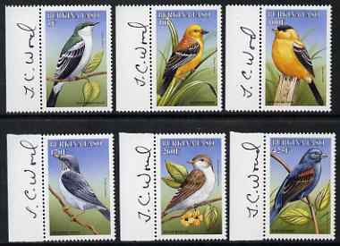 Burkina Faso 1999 Birds perf set of 6 each signed in the margin by Thomas C Wood the designer, unmounted mint