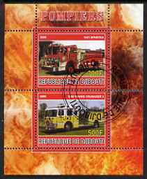 Djibouti 2008 Fire Engines #1 perf sheetlet containing 2 values, fine cto used
