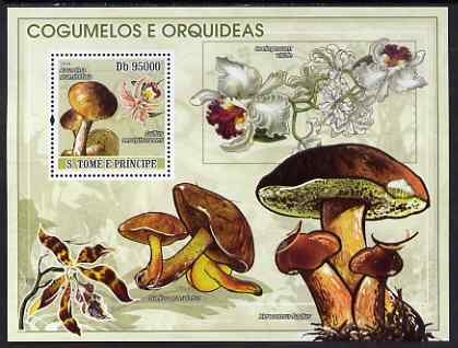 St Thomas & Prince Islands 2008 Mushrooms & Orchids perf s/sheet containing 1 value unmounted mint