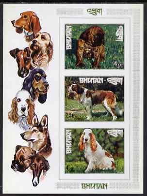 Bhutan 1972 International dogs IMPERF miniature sheet of three values (99ch, 2.50nu, 4nu)) unmounted mint, Mi Bl 55B