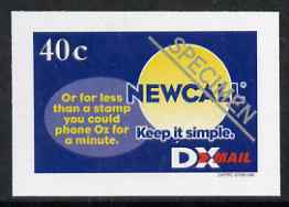 New Zealand 1999 DX Mail 40c New Call imperf opt'd SPECIMEN printed on reverse of advertising sheet, Stirling cat No. DXP2 unmounted mint