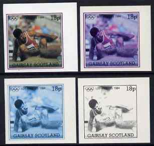 Gairsay 1984 Los Angeles Olympic Games - Long Jump 18p the set of 4 imperf progressive proofs comprising 1, 2, 3 and all 4-colour composites, unmounted mint