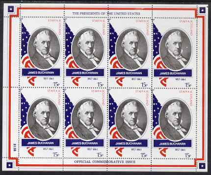 Staffa 1982 Presidents of the United States #15 James Buchanan perf sheetlet containing 8 x 15p values unmounted mint