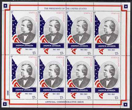 Staffa 1982 Presidents of the United States #17 Andrew Johnson perf sheetlet containing 8 x 17p values unmounted mint