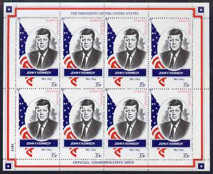 Staffa 1982 Presidents of the United States #35 John F Kennedy perf sheetlet containing 8 x 35p values unmounted mint
