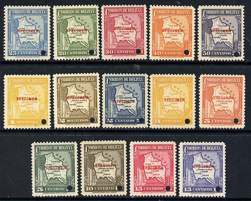 Bolivia 1935 Maps 'Postage' set of 14 each with security punch hole and overprinted SPECIMEN (unmounted mint ex ABNCo archives) SG 284-97