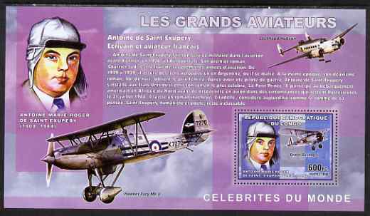 Congo 2006 Great Aviators perf s/sheet containing 1 value (Antoine de Saint-Exupery & Bristol Bulldog II) unmounted mint