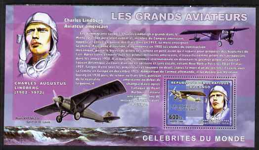 Congo 2006 Great Aviators perf s/sheet containing 1 value (Charles Lindberg & Spirit of St Louis) unmounted mint