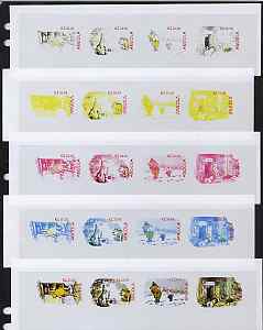 Angola 2001 Birth Centenary of Walt Disney sheetlet containing 4 values (Winnie the Pooh) the set of 5 imperf progressive proofs comprising the various colour combinations plus all 4-colour composite, unmounted mint 