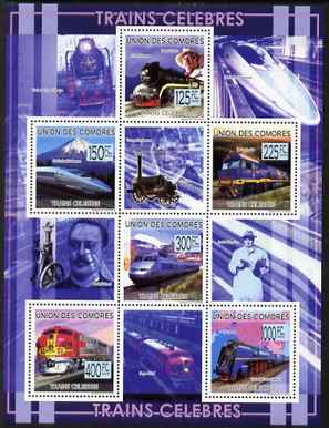 Comoro Islands 2009 Railway Celebrities perf sheetlet containing 6 values unmounted mint