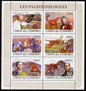 Comoro Islands 2008 Paleontolgists & Dinosaurs perf sheetlet containing 6 values unmounted mint