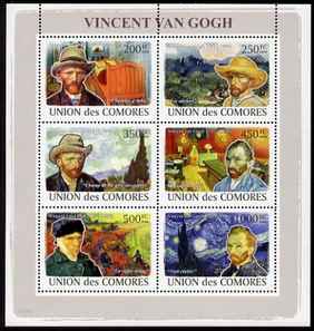 Comoro Islands 2008 Vincent Van Gogh perf sheetlet containing 6 values unmounted mint