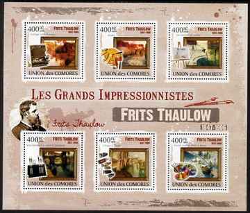 Comoro Islands 2009 Impressionists - Frits Thaulow perf sheetlet containing 6 values unmounted mint