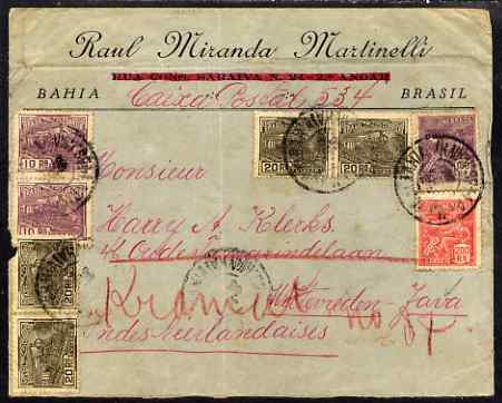 Brazil 1924 cover to Netherlands Indies bearing various adhesives, backstamped Weltevreden
