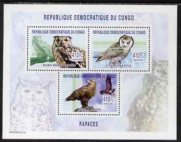 Congo 2002 Owls perf sheetlet containing 3 values unmounted mint, Mi 158-60A