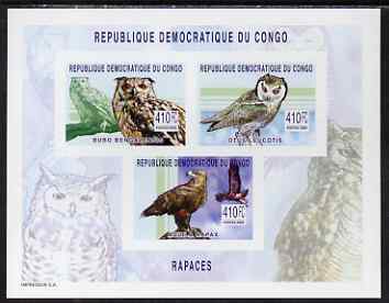 Congo 2002 Owls imperf sheetlet containing 3 values unmounted mint, Mi 158-60B