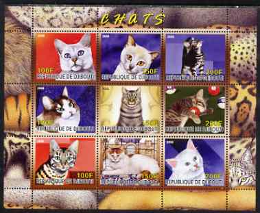 Djibouti 2008 Domestic Cats perf sheetlet containing 9 values unmounted mint
