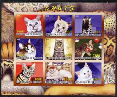 Djibouti 2008 Domestic Cats imperf sheetlet containing 9 values unmounted mint