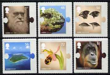 GB Great Britain 2009 Bicentenary of Birth of Charles Darwin jig-saw shaped set of 6 self adhesive unmounted mint