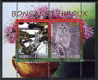 Djibouti 2008 Bonsai & Owls #1 perf sheetlet containing 2 values fine cto used
